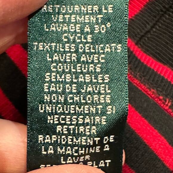 Lauren Ralph Lauren Womens 1X Black and Red Stripes Top with Toggle Closure - Picture 6 of 8